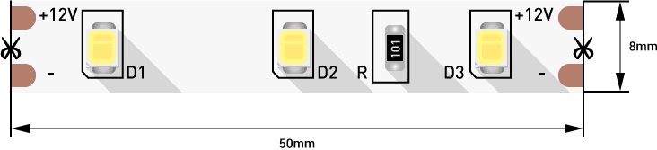 Лента светодиодная 2835, 60 LED/м, 4,8 Вт/м, 12В , IP20, Нейтральный белый, 450lm/м, 5м