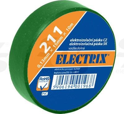 Изолента  ELECTRIX 211  PCV (0,13mm*15mm*10m) зеленая