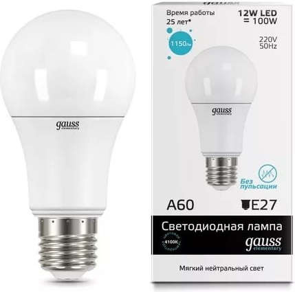 Лампа Gauss Elementary LED  A60 12W 220V E27 4100K 1150Lm