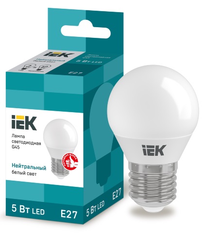 Лампа LED шар LED-G45 eco 5Вт 230В 4000К E27,  450Lm IEK