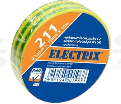 Изолента  ELECTRIX 211  PCV (0,13mm*15mm*10m) желто-зеленая