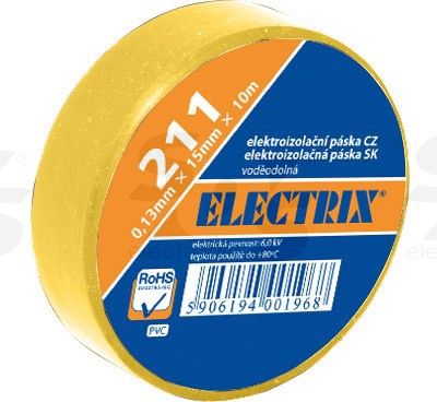 Изолента  ELECTRIX 211  PCV (0,13mm*15mm*10m) желтая
