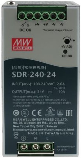 Источник питания SDR-240-24 AC/DC 24В,10А,240Вт на DIN рейку