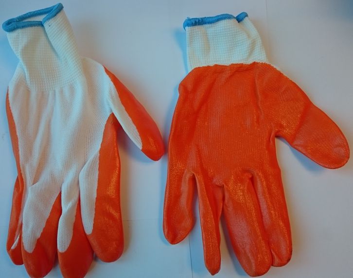 Перчатки ХБ с нитрил. покрытием, оранж.  (12 пар. в упа-ке) 590696