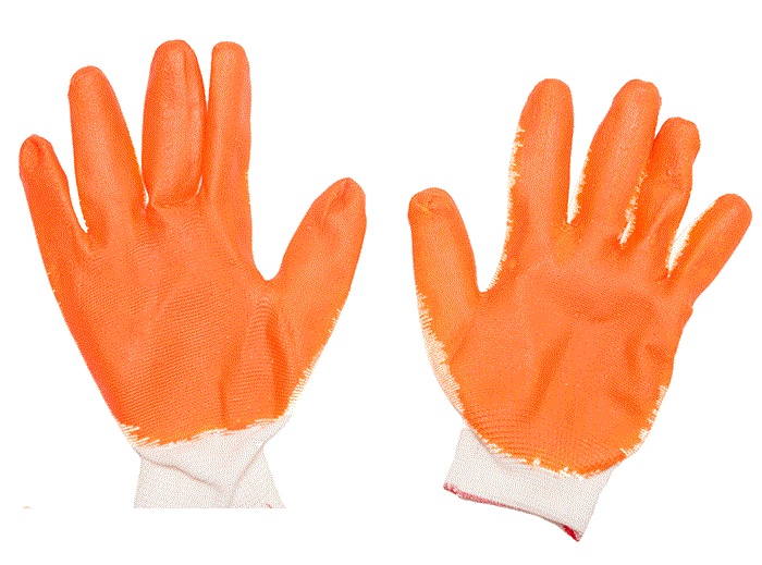 Перчатки ХБ с оранжевым латексным покрытием