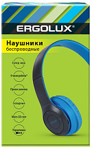 Наушники накладные беспроводные ERGOLUX ELX-BTHP01-C06 (FM, MP3, микрофон, Синие, Коробка)