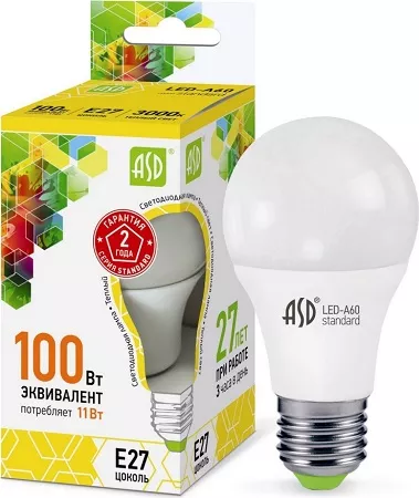 Лампа LED-A60-standard 11Вт 220В Е27 3000К 990Лм ASD