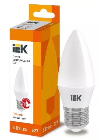 Лампа LED свеча LED-C35 eco 5Вт 230В 3000К E27,  450Lm IEK