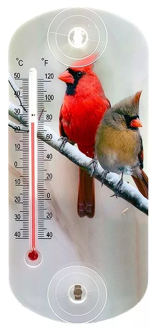 Термометр уличный оконный на стекло ПТИЦЫ В ЛЕСУ липучки 36-240