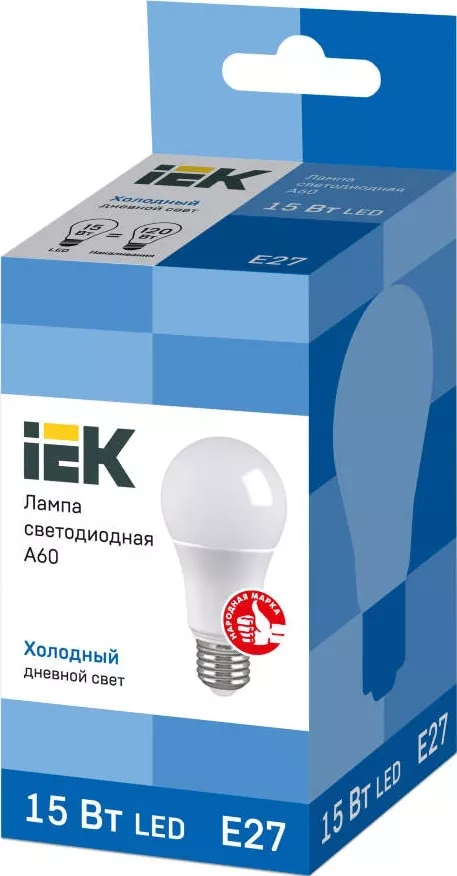 Лампа LED-A60 eco 15Вт 230В 6500К E27 1350Lm IEK