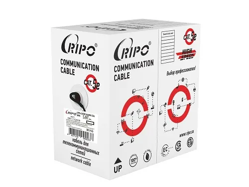 Кабель RIPO UTP4 CAT5E 24AWG 305м Cu (медь, outdoor) с одножильным тросом. черный
