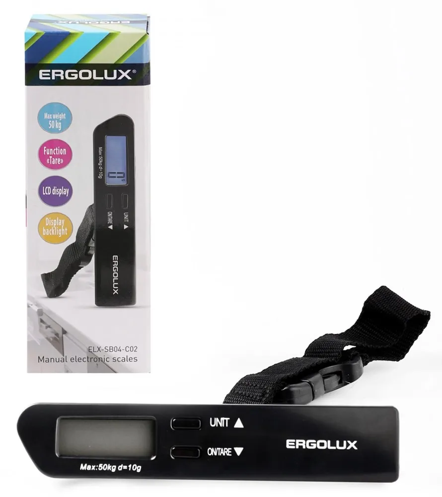 Весы ручные электронные безмен до 50 кг черные ELX-SB04-C02 ERGOLUX