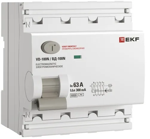 УЗО ВД-100N 63/4 300мА, тип AC, 6кА PROXIMA EKF