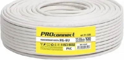 Кабель PROCONNECT RG6 телевизионный, (48%), 75 Ом, 100м., белый
