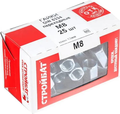Гайка М8 соединительная DIN6334 цинк (25 шт.) (Стройбат)