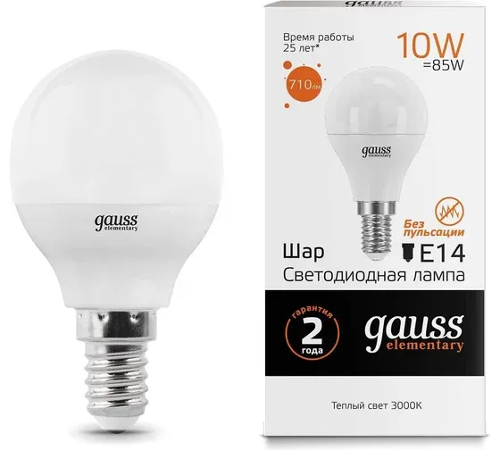 Лампа LED G45 E14 3000К 10Вт 880Лм Elementary Gauss