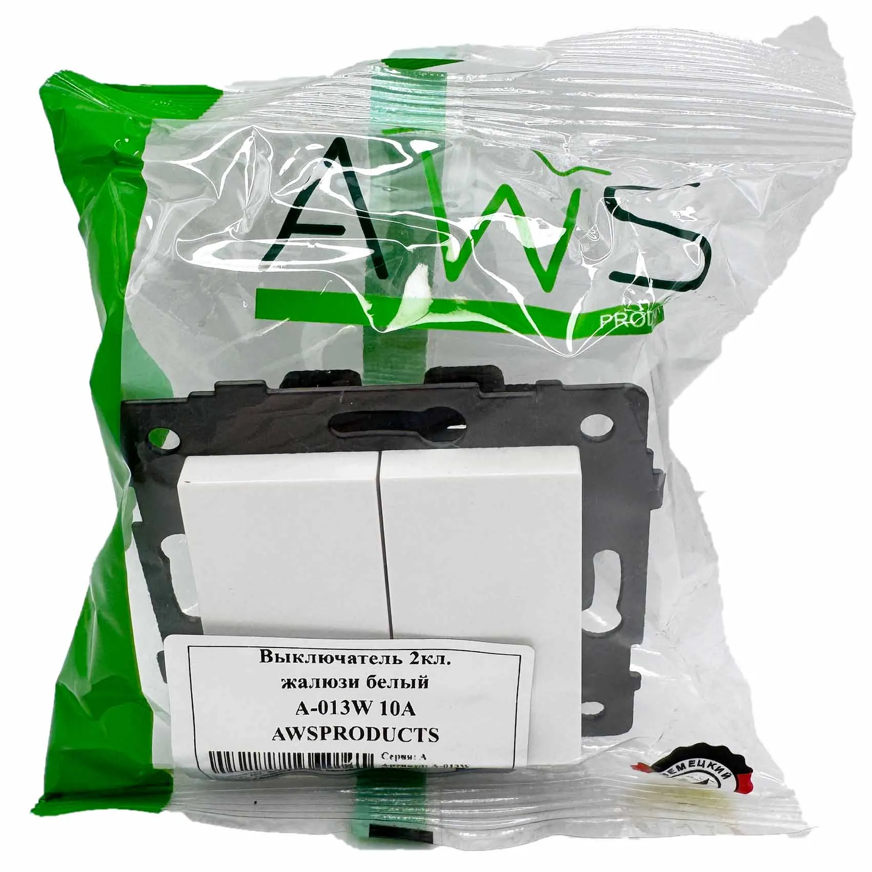 Выключатель жалюзи 2-кл. белый A-013W "Аура" AWSproducts