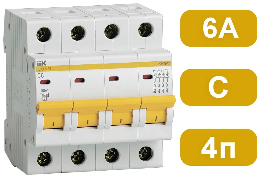 Автоматический выключатель ВА47-29 C6/4 4,5кА IEK