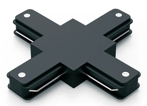 Коннектор Gauss для трековых шинопроводов крест черный