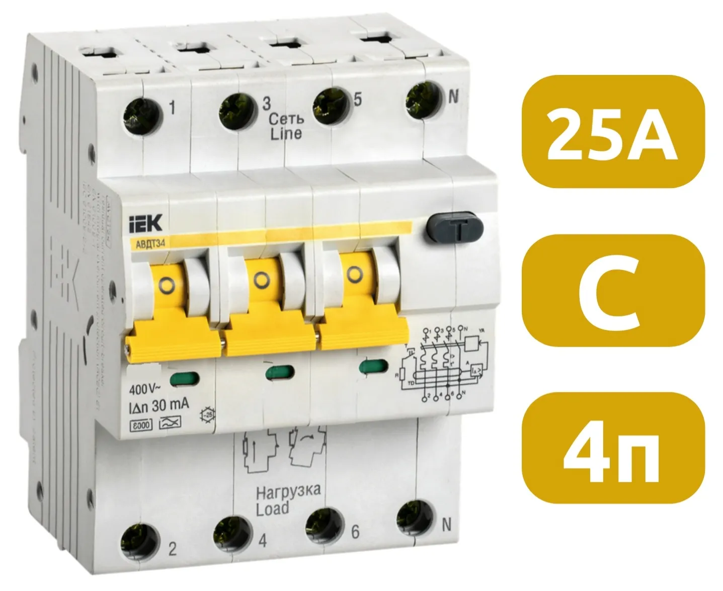 АВДТ34 С25/4/0,03, 30mA, тип АС, 6kA IEK