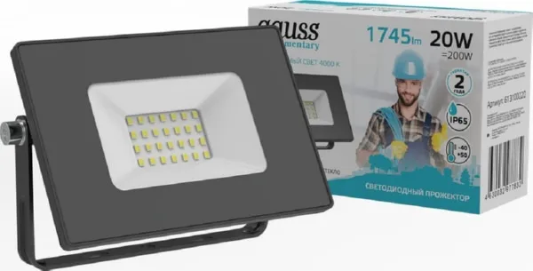 Прожектор LED 6500K  20W 1800Lm IP65 черный Gauss