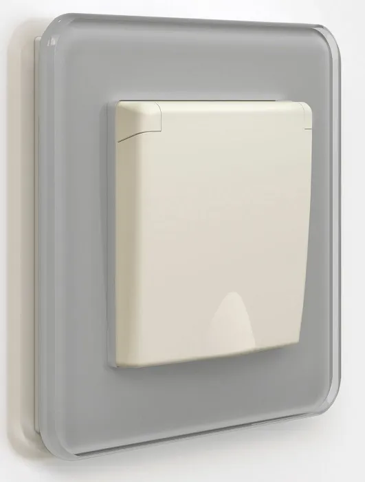 Розетка 1-я с/з со шторками и крышкой IP44 Айвори матовый WERKEL