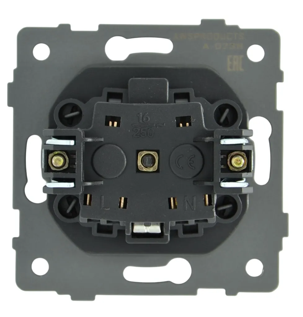 Розетка 1-я с крышкой с/з с шторками чёрная A-023B "Aura" AWSproducts