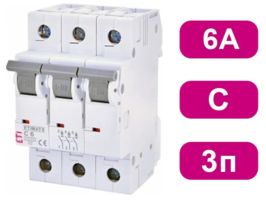 Автоматический выключатель ETIMAT6 C6/3 6кA ETI