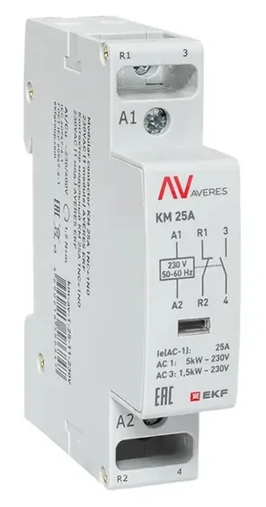 Контактор модульный КМ 25/11 (кат.230В AC, 1но+1нз, 25A AVERES) EKF