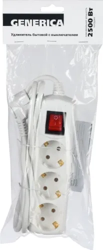 Удлинитель бытовой 3гн. 5м с/з с выкл. ПВС 3х1мм2 У03В GENERICA