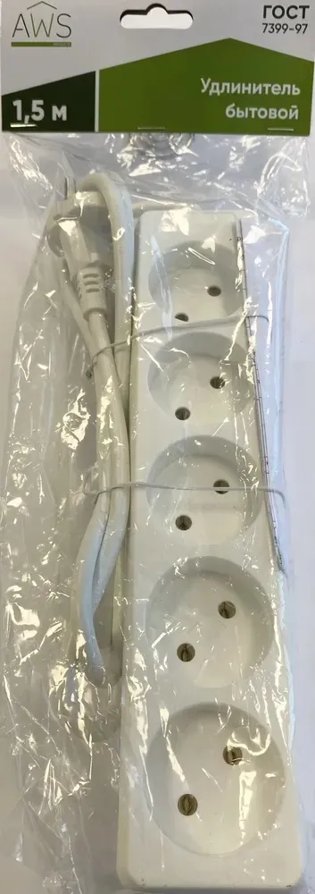 Удлинитель бытовой 5гн. 1,5м б/з ПВС 2x0,75mm2 AWS-H05-1,5 AWSproducts