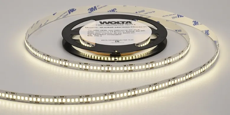 Лента LED SMD2835 24Вт 3000К 24В IP20 3200лм/м 240led/м 10мм (уп.5м) WOLTA, уп