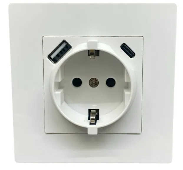 Розетка 1-я с/з с шторками с USB и TYPE C (5В, 2.1А) белая A-026W "Aura" AWSproducts