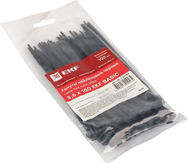 Хомут 3,6*150 черный нейлон UV (100 шт.) Basic (EKF), уп