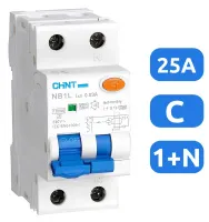АВДТ NB1L C25/1+N 30мА, тип АC, 10кА CHINT