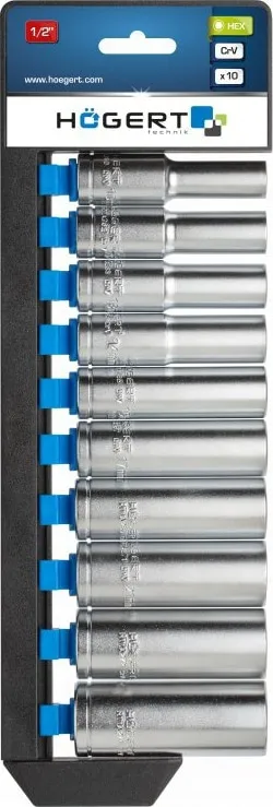 Набор головок удлиненных 76 мм, 1/2", 10 шт. HOEGERT, ком