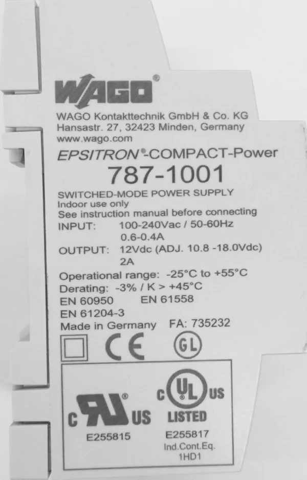 Блок питания EPSITRON® COMPACT 100-240AC/12DC, 2A WAGO (787-1001)