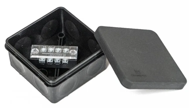 Коробка распред. о/п 80х80х40 IP66 ЧЕРНАЯ пр. монт. двухкомпонентная HF УФ (4-кл. зажим сечение 1,5 