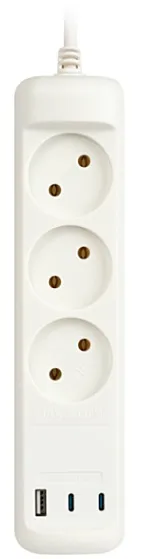 Удлинитель 3 розетки + 3xUSB A+C 3м 10А белый ЭРА