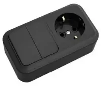 Блок ОУ 2кл. выкл.+ розетка с/з Черный Пралеска Bylectrica