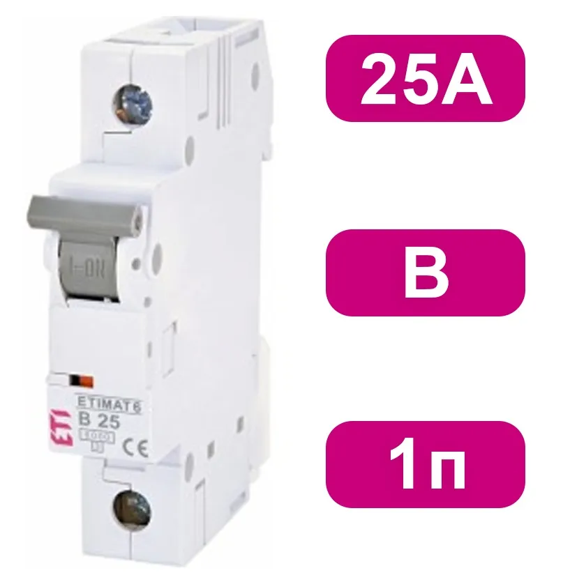 Автоматический выключатель ETIMAT6 B25/1 6кA ETI