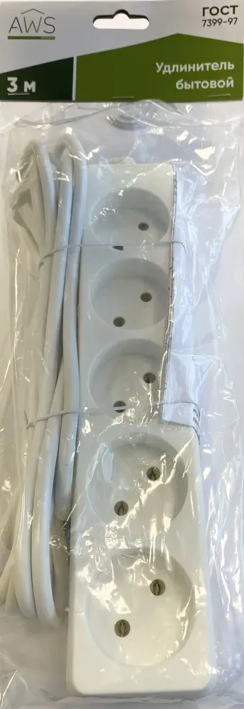Удлинитель бытовой 5гн. 3м б/з ПВС 2x0,75mm2 AWS-H05-3 AWSproducts
