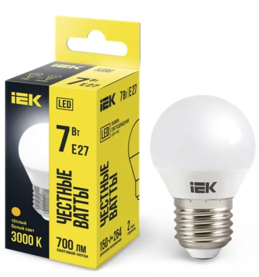 Лампа LED G45 E27 3000К 7Вт 630Lm IEK