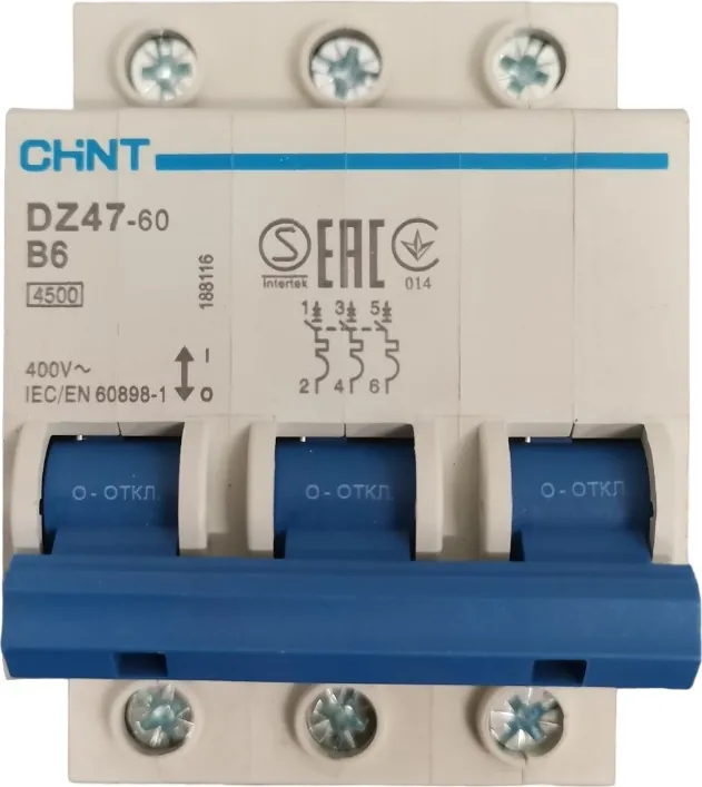 Автоматический выключатель DZ47-60 3Р 6А 4.5кА х-ка B (CHINT)