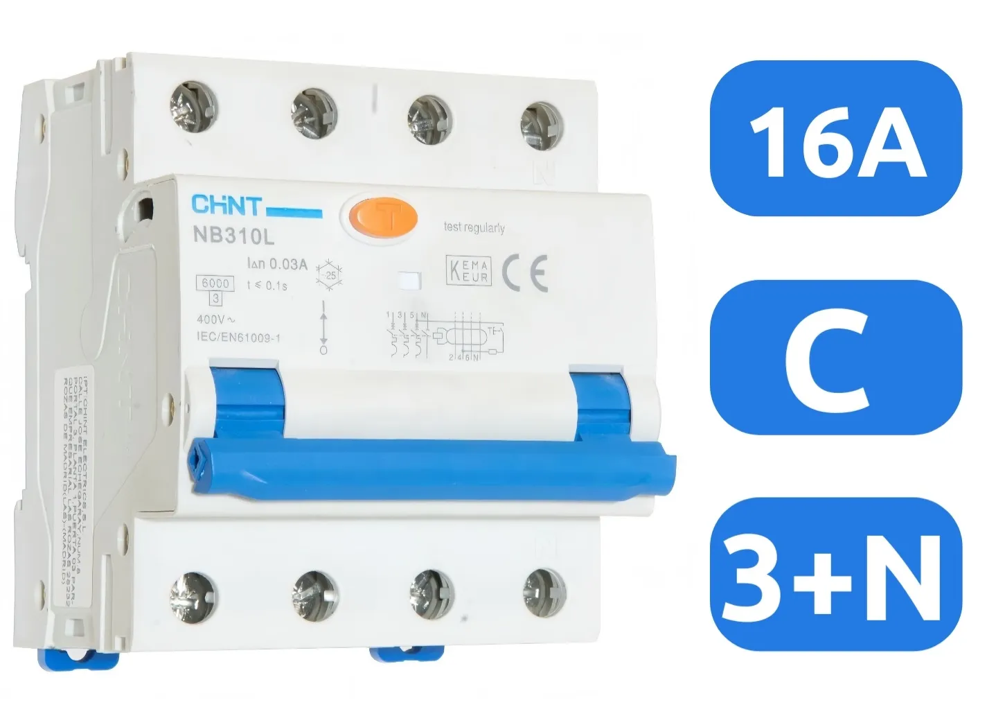 АВДТ NB310L/3N C16/3+N 30мА, тип АC, 6кА CHINT