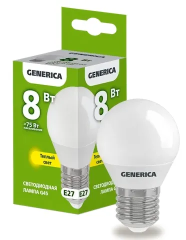 Лампа LED G45 E27 3000К 8Вт 800Lm GENERICA