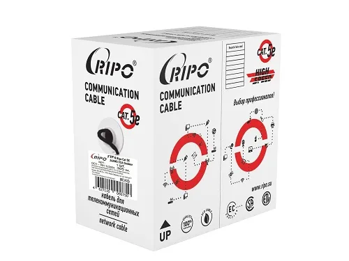 Кабель RIPO FTP4 CAT5E 24AWG 305м Cu (медь, outdoor) с одножильным тросом. черный