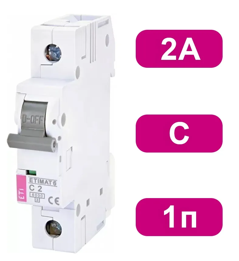 Автоматический выключатель ETIMAT P6 C2/1 6кA ETI