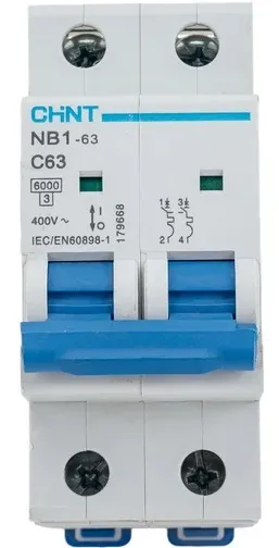 Автоматический выключатель NB1-63 C63/2 6кА CHINT