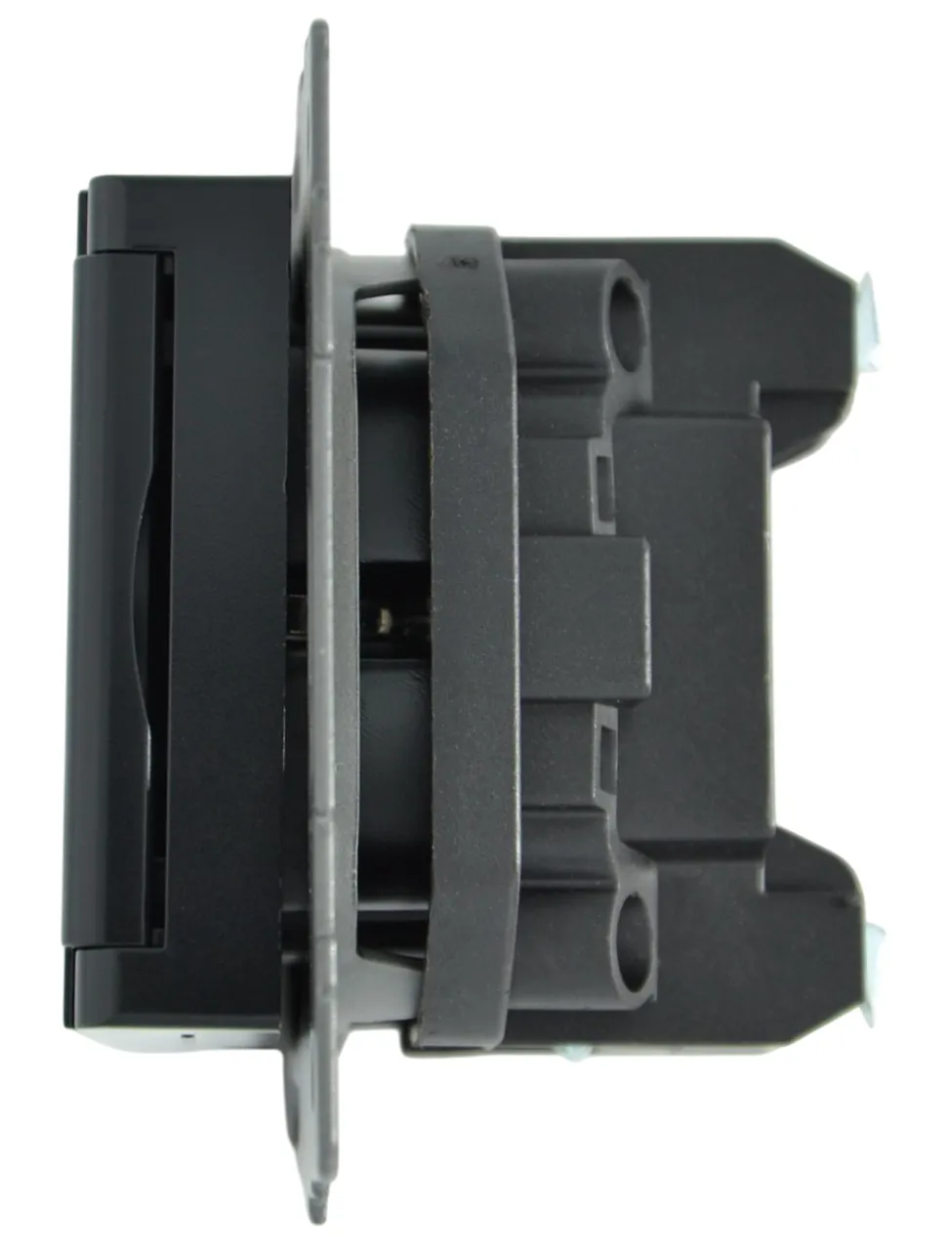 Розетка 1-я с крышкой с/з с шторками чёрная A-023B "Aura" AWSproducts